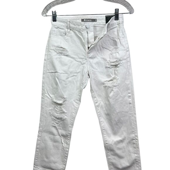 Tractr Womens Jeans Weekender Raw Hem Distressed Casual High Rise White Sz 12 - Picture 3 of 6